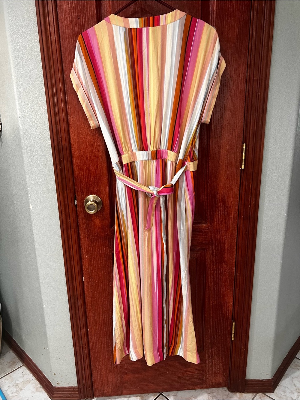 Liverpool Los Angeles NWT Striped Faux Wrap Midi Dress Small Colorful Tie Waist - Picture 4 of 5